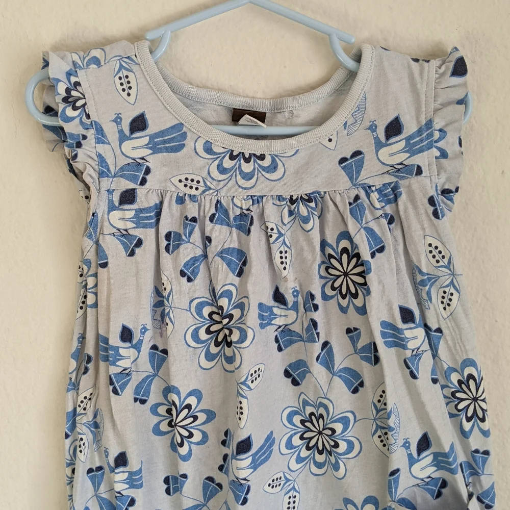 Tea Collection Mighty Mini Flocks & Florals Blue Sleeveless Dress Girls Sz 5